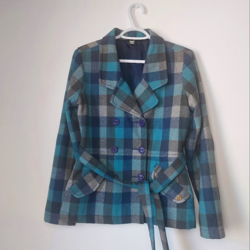 DC Women's Blue & Teal Plaid Trench Coat